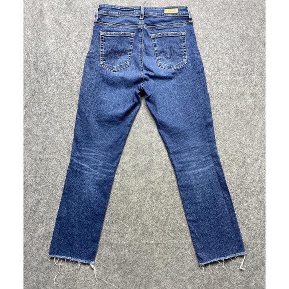AG Mari Crop Jeans Womens 27 Blue High Rise Slim Straight Raw Hem Stretch Denim - Picture 15 of 16